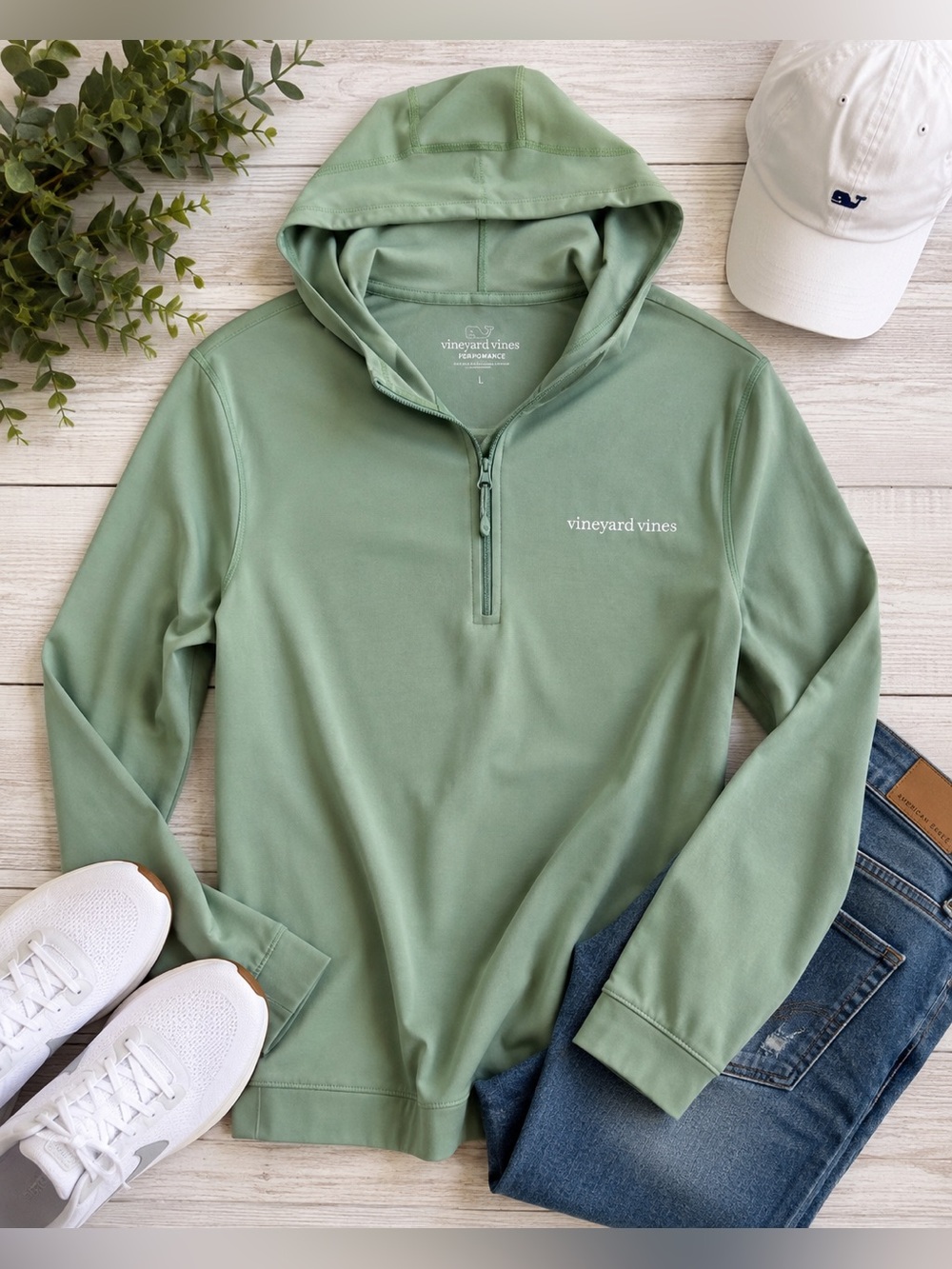 Vineyard Vines Women’s Performance 1/4 Zip Hoodie Green Size Large
